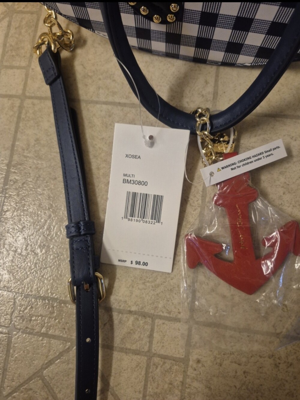 Betsey Johnson XO Sea Fish Shaped Navy & White Gingham Pattern Crossbody Bag - Picture 3 of 8